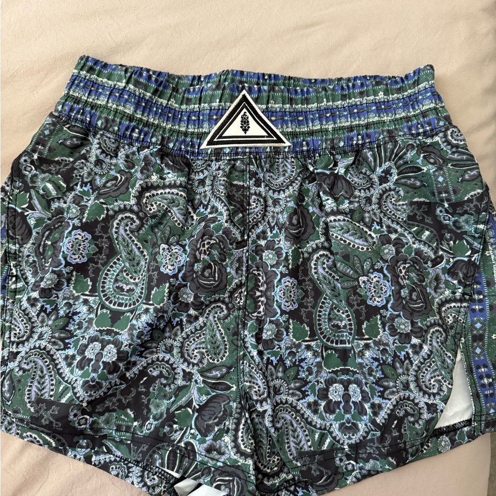 Free People Green and Blue Athletic Shorts with Paisley Pattern
